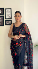 Load image into Gallery viewer, Black Soft Net Flower Thread Work Saree Blouse
