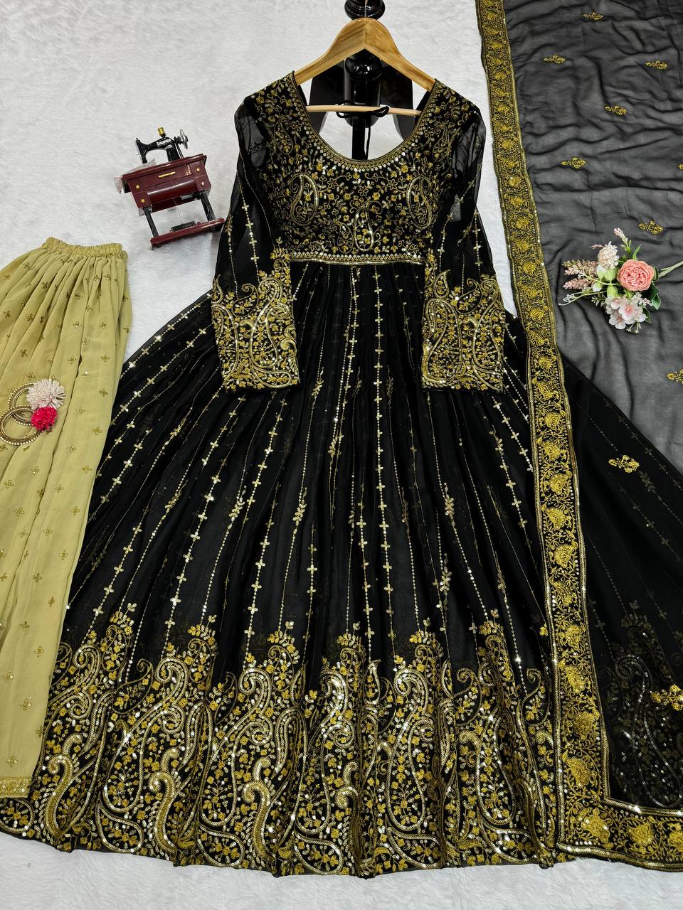 Black Color Ready to wear Georgette Plazzo Suit