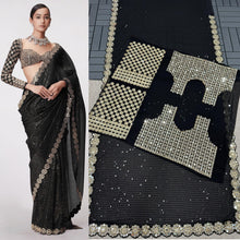 Load image into Gallery viewer, Black Real Mirror Work Viral Saree
