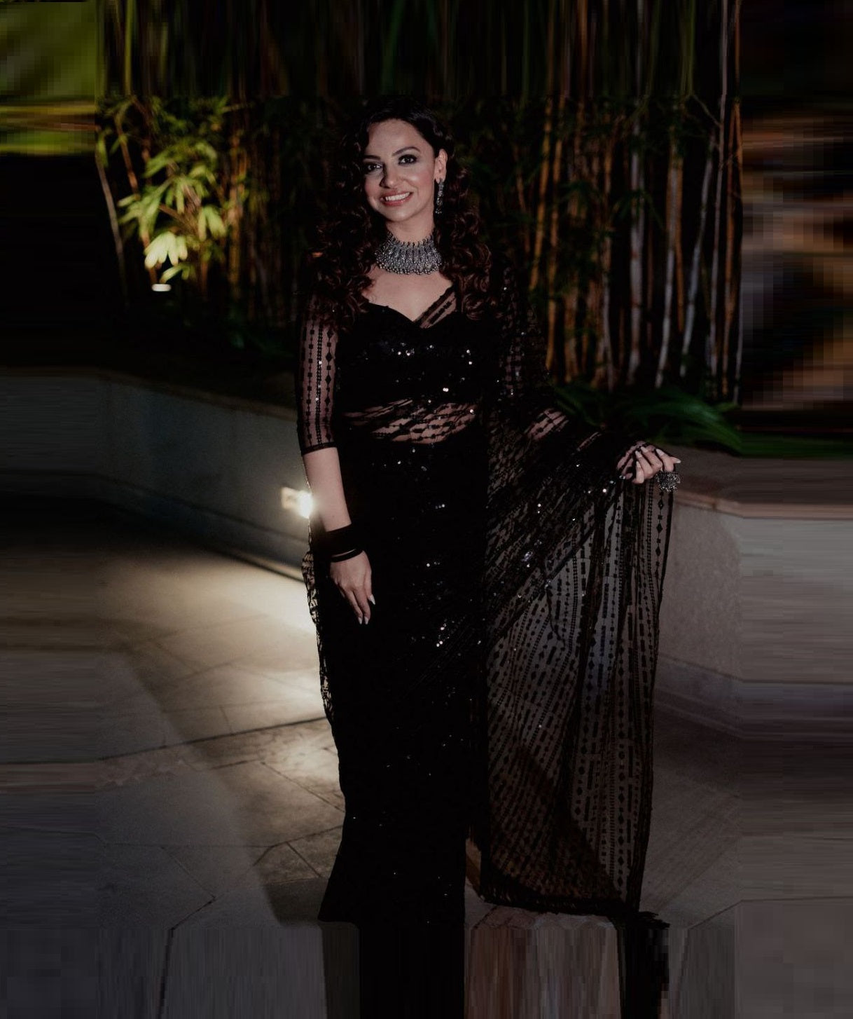 Black Soft Net Sequence Work Party Wear Saree For Women