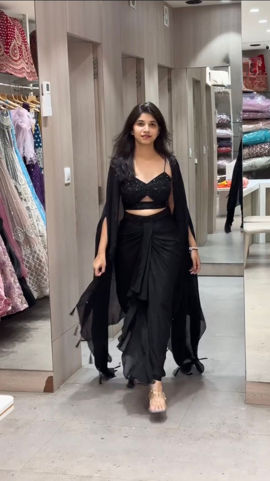 Orange Color Satin Silk Dhoti Style Ready to Wear Suit With Shrug