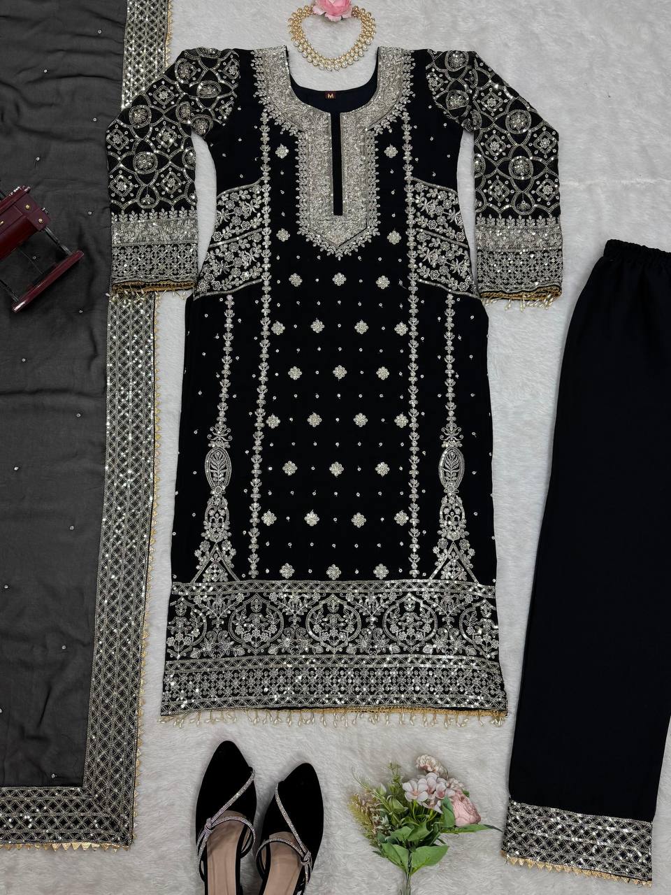Black Color Straight cut Georgette Sequence Work Salwar Suit