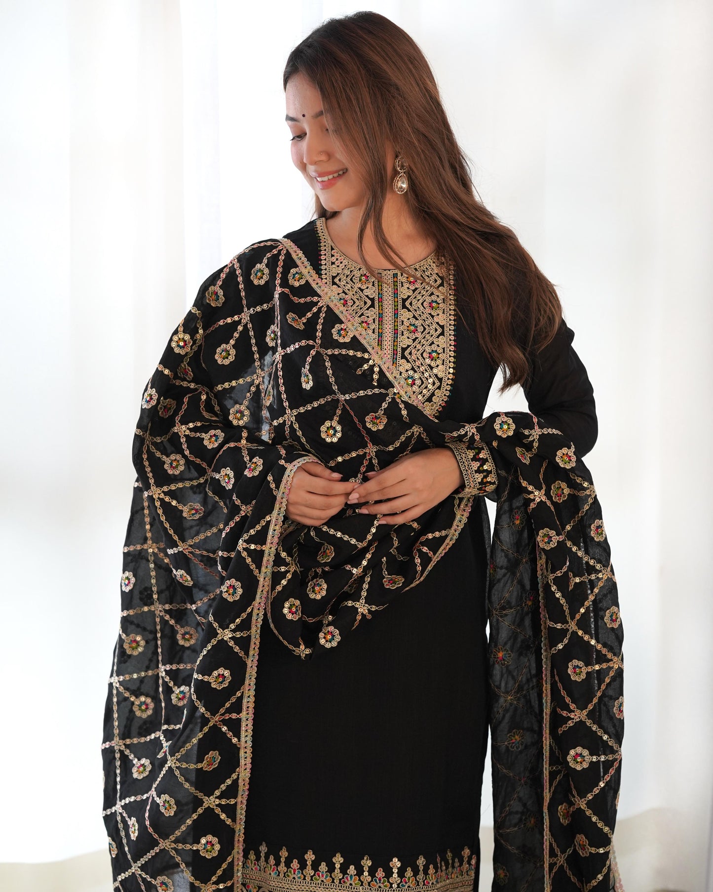 Black Color Silk Fully Sttiched Salwar Suit Set
