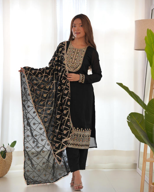 Black Color Silk Fully Sttiched Salwar Suit Set