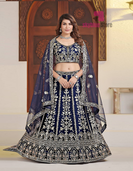 Blue Color DVD Soft Net Sequence Work Lehenga Choli For Women