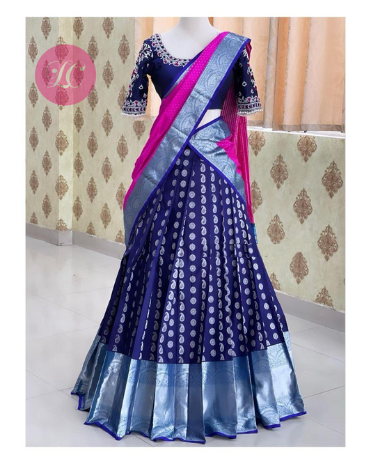 Blue Colour Kanjiveram Silk Zari Lehanga Coli