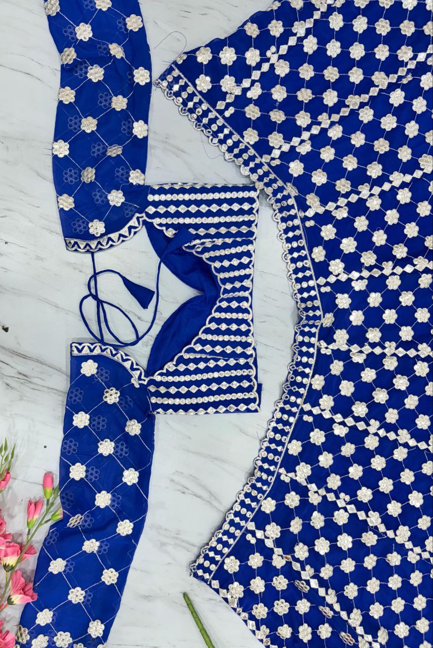 Royal Blue Color Georgette Thread Embroidered Lehenga Choli