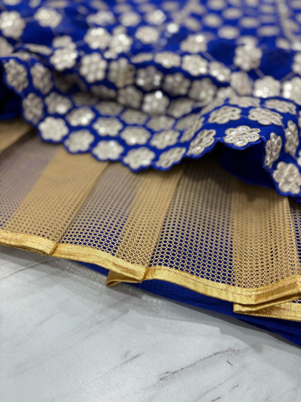 Royal Blue Color Georgette Thread Embroidered Lehenga Choli