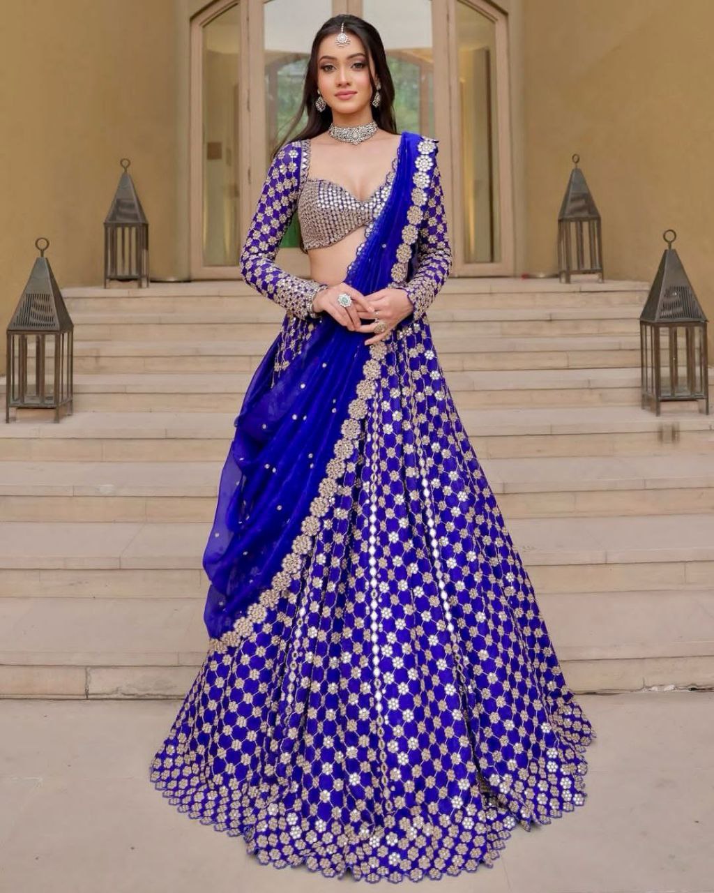Royal Blue Color Georgette Thread Embroidered Lehenga Choli
