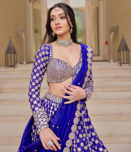 Royal Blue Color Georgette Thread Embroidered Lehenga Choli
