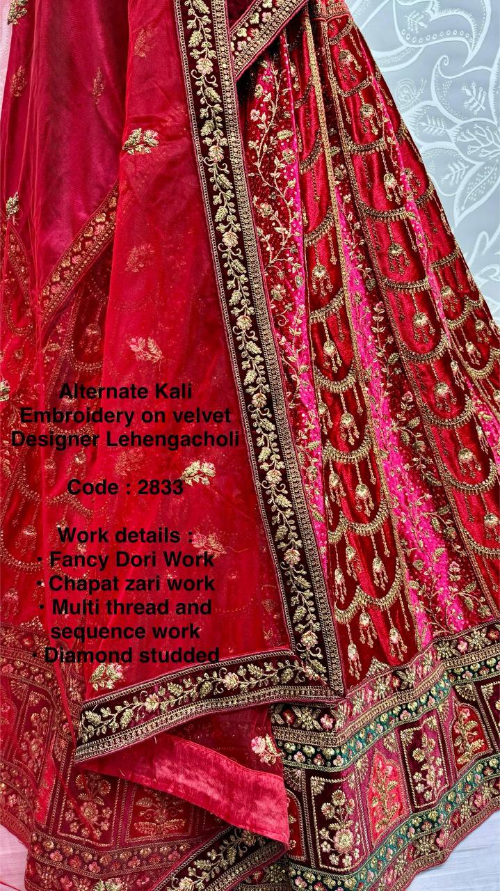 Bridal Wear Velvet Pink Color Heavy Embroidered Work Lehenga Choli