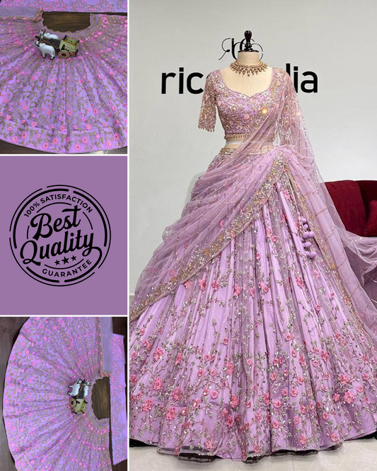 Pink Color Soft Net Sequence Embroidered Work Lehenga Choli