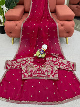 Load image into Gallery viewer, Cherry Red Jimmi Chu Silk Fancy Saree with Heavy Work Blouse
