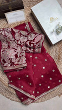 Load image into Gallery viewer, Cherry Red Jimmi Chu Silk Fancy Saree with Heavy Work Blouse
