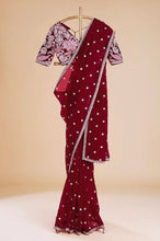 Load image into Gallery viewer, Cherry Red Jimmi Chu Silk Fancy Saree with Heavy Work Blouse
