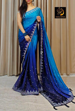 Load image into Gallery viewer, Wedding Wear Navy Blue Chiffon Silk Saree Blouse For Women
