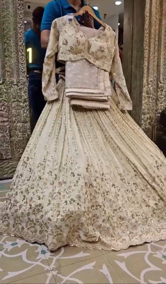 Cream Color Chinon Silk Sequence Work Lehenga Choli