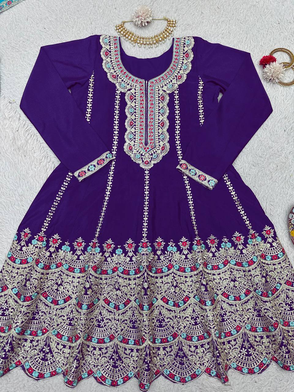 Beautiful Chinon Silk Embroidered Ready to Wear Sharara Suit