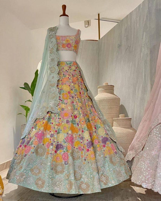 Designer Light Color Flower Work Lehenga Choli