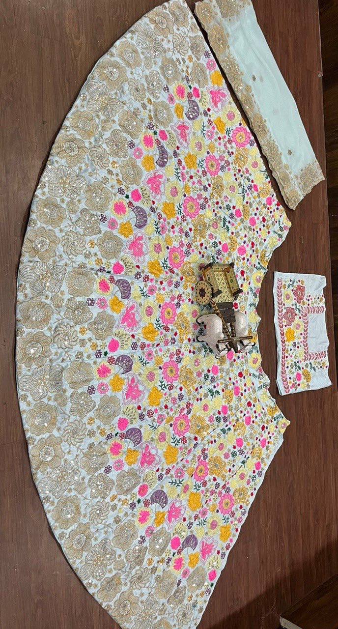 Designer Light Color Flower Work Lehenga Choli