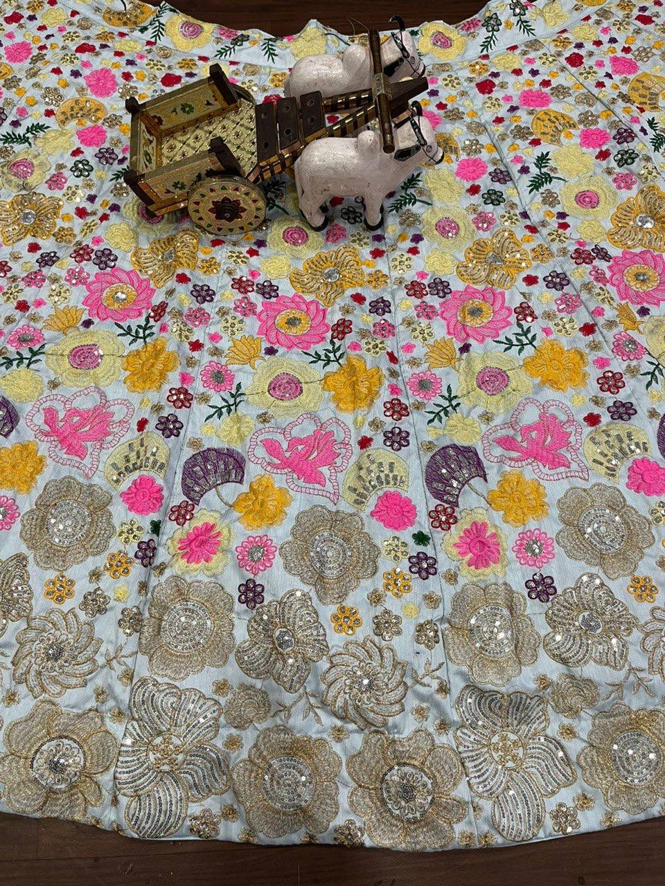 Designer Light Color Flower Work Lehenga Choli