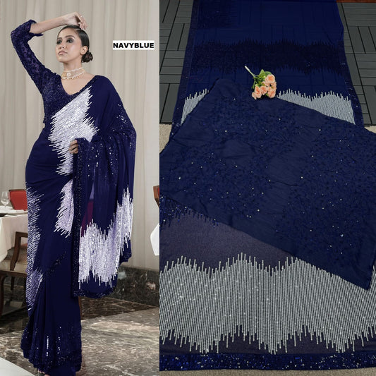 Fancy Sequence Work Function Wear Georgette Saree