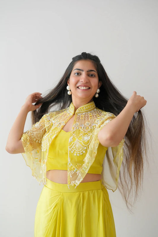 Mehndi Haldi Special Indo Western Koti Style Dhoti Kurta Set