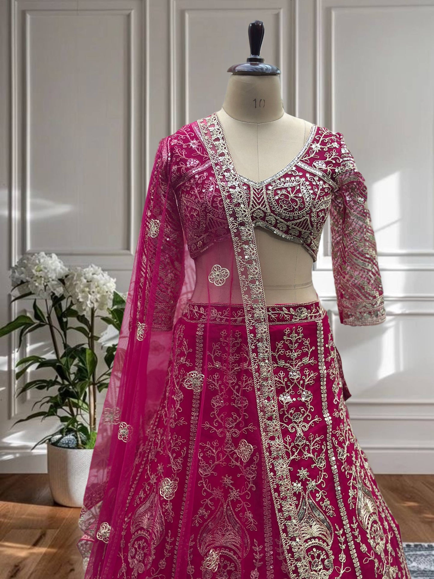 Teal Blue & Pink Embroidered with Sequins and  Codding Work