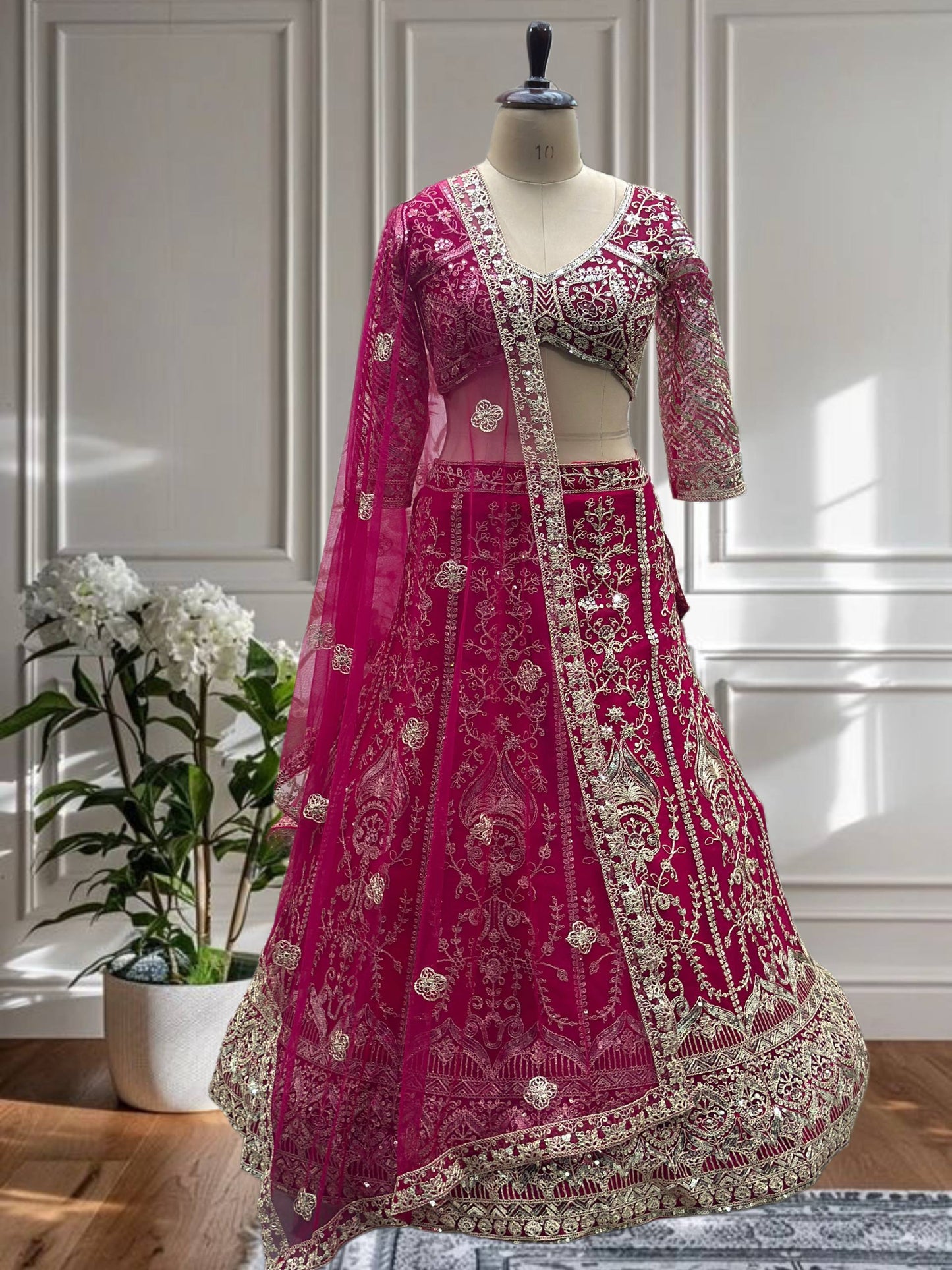 Teal Blue & Pink Embroidered with Sequins and  Codding Work