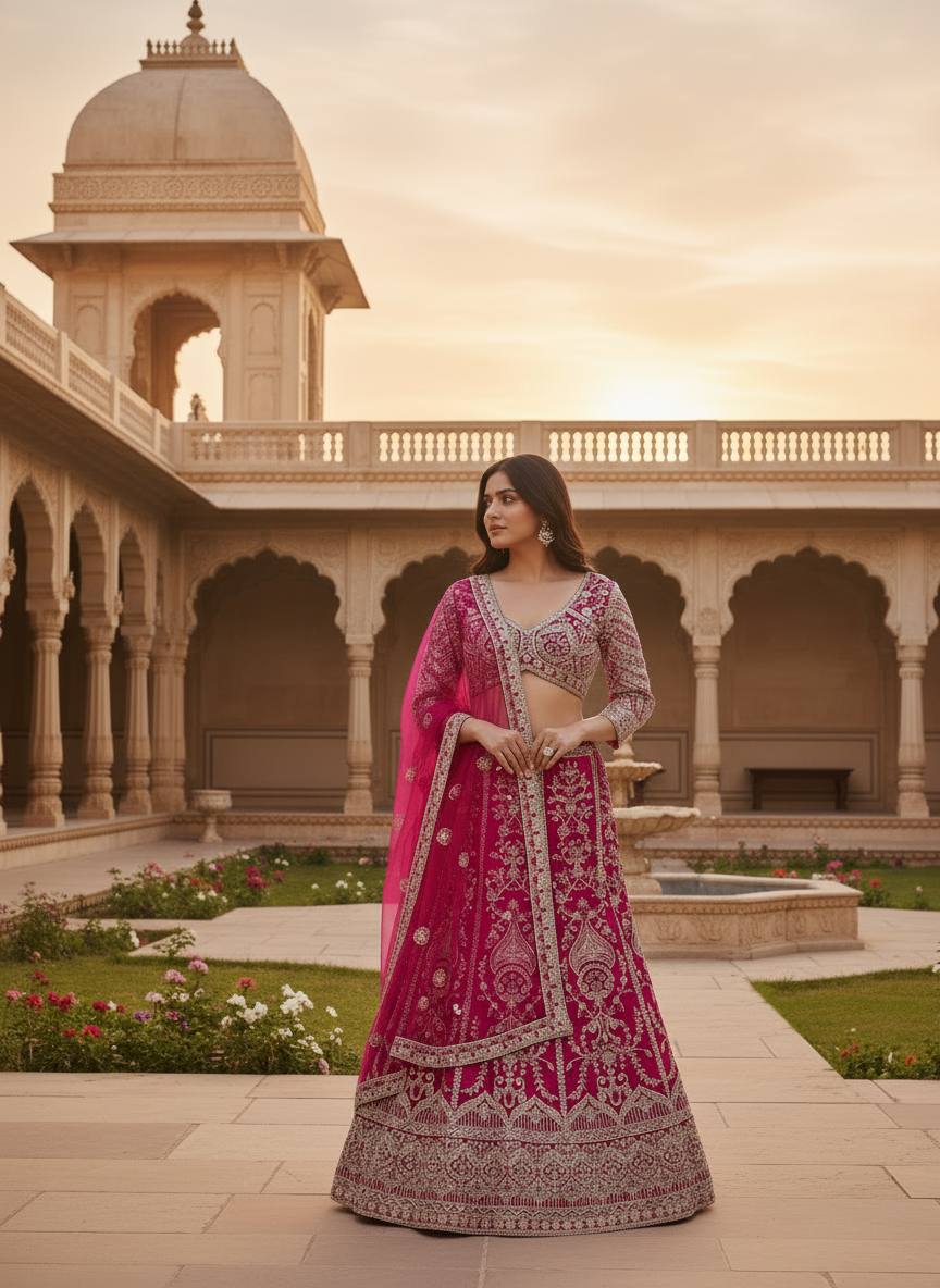 Teal Blue & Pink Embroidered with Sequins and  Codding Work