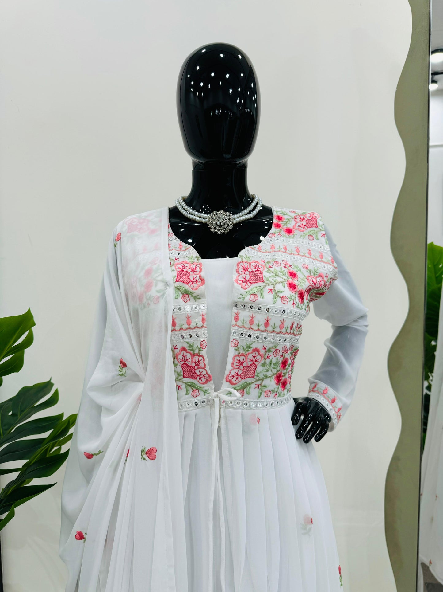 Glamorous Black Colour Full Stitch Georgette Gown With Embroidery Worked Shrug