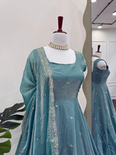 Load image into Gallery viewer, Fully Stitched Fandy Silk Gown With Pant Dupatta Set
