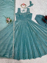 Load image into Gallery viewer, Fully Stitched Fandy Silk Gown With Pant Dupatta Set

