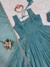 Load image into Gallery viewer, Fully Stitched Fandy Silk Gown With Pant Dupatta Set
