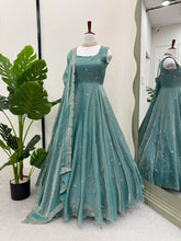 Load image into Gallery viewer, Fully Stitched Fandy Silk Gown With Pant Dupatta Set
