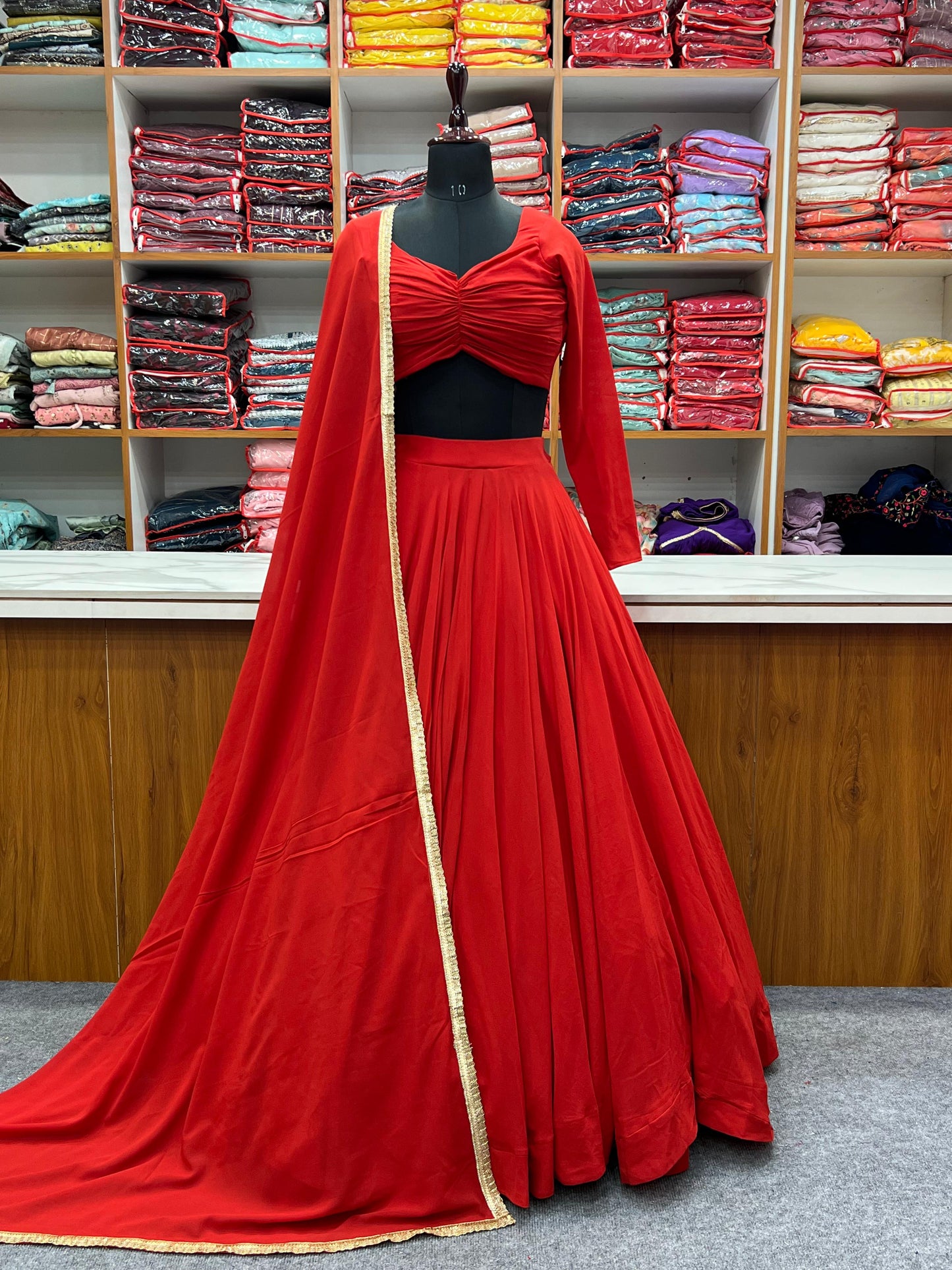 Wedding Wear Satin Banglori Silk Embroidered Semi Stitched Lehenga Choli