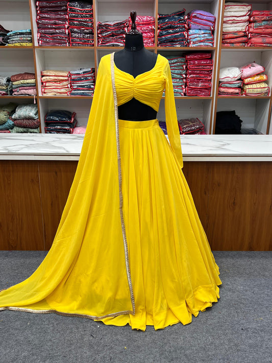 Designer Stylish Plain Georgette Ready Made Lehenga Choli_ All Color Stockout