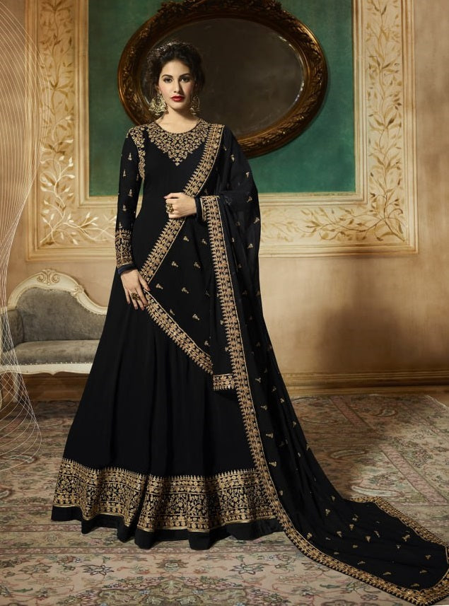 Party Wear Georgette Multi Thread Work Semi Stitched Straight Cut Suit