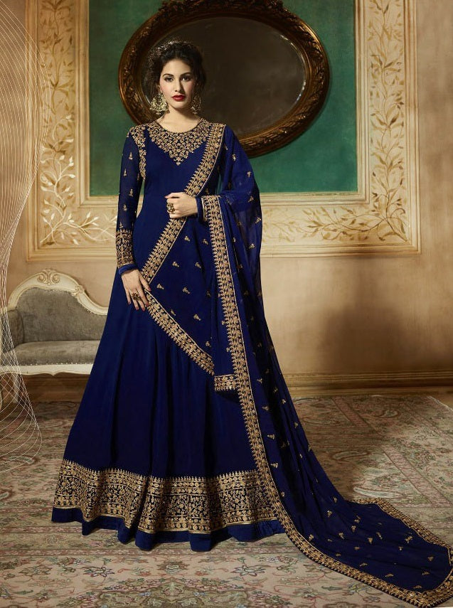 Party Wear Georgette Multi Thread Work Semi Stitched Straight Cut Suit