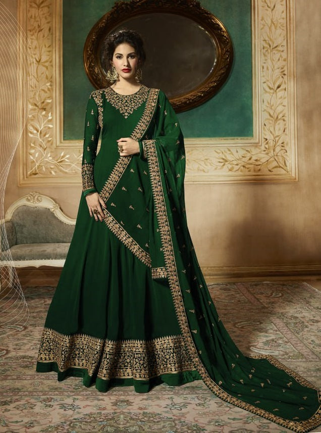 Party Wear Georgette Multi Thread Work Semi Stitched Straight Cut Suit