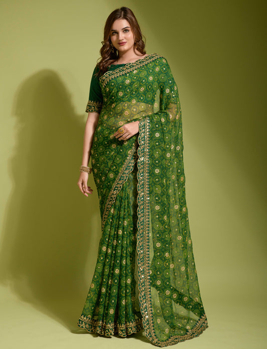 Designer Georgette Print Embroidered Saree Blouse