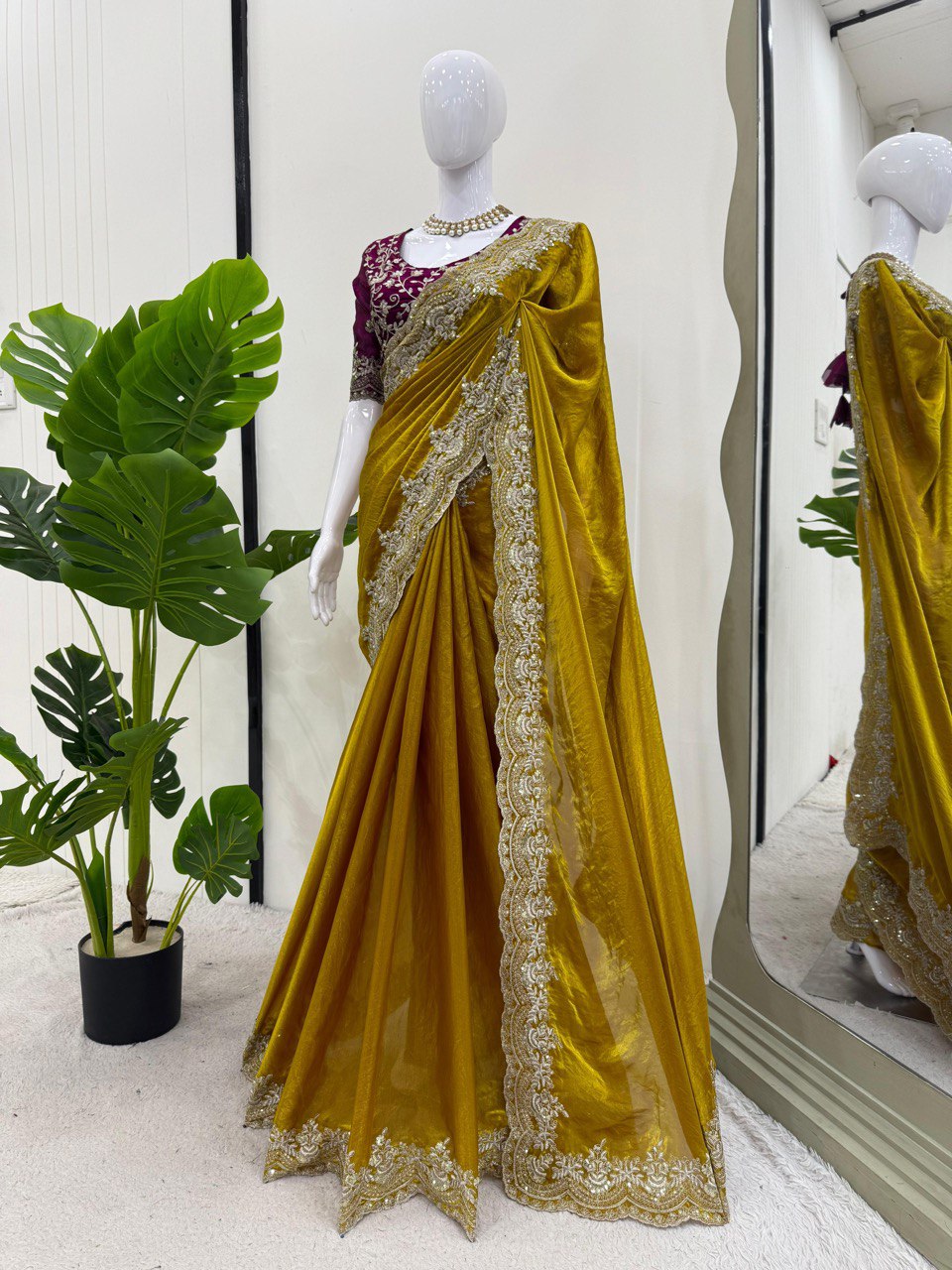 Golden Grace Fendy Silk Saree with Sequence Work
