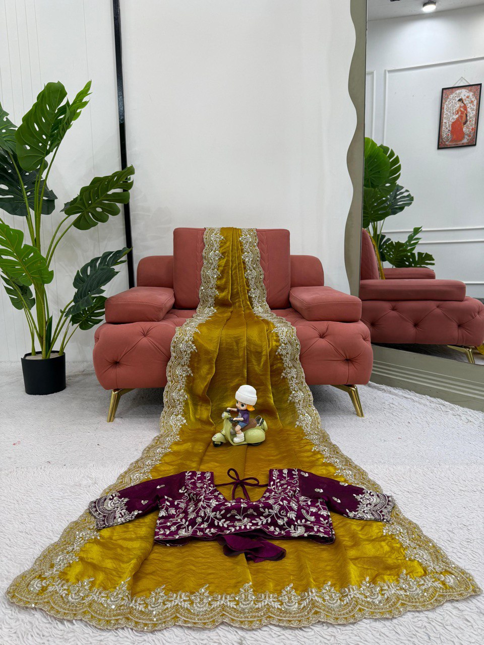 Golden Grace Fendy Silk Saree with Sequence Work