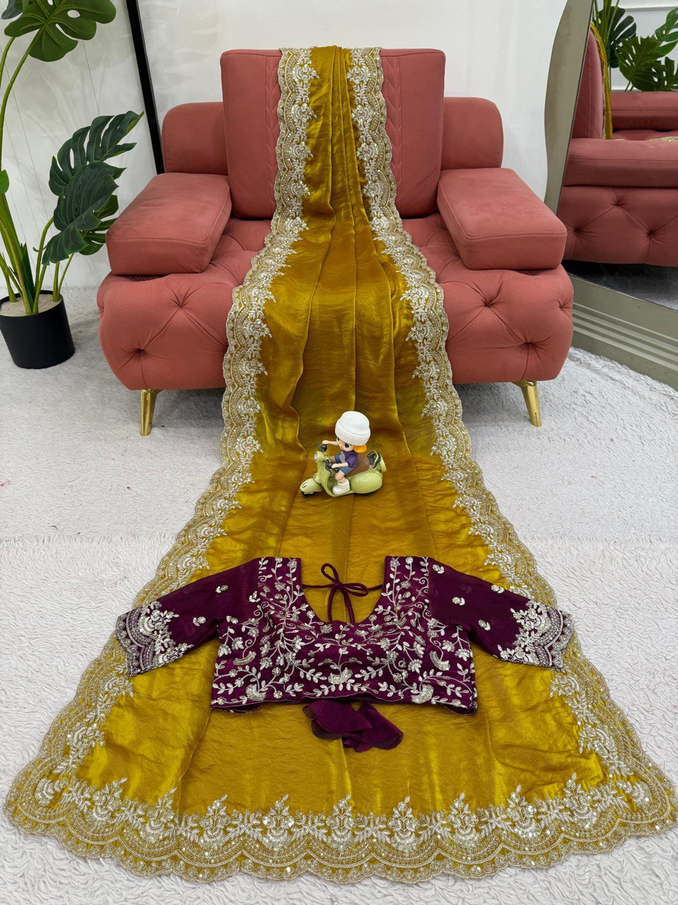 Golden Grace Fendy Silk Saree with Sequence Work