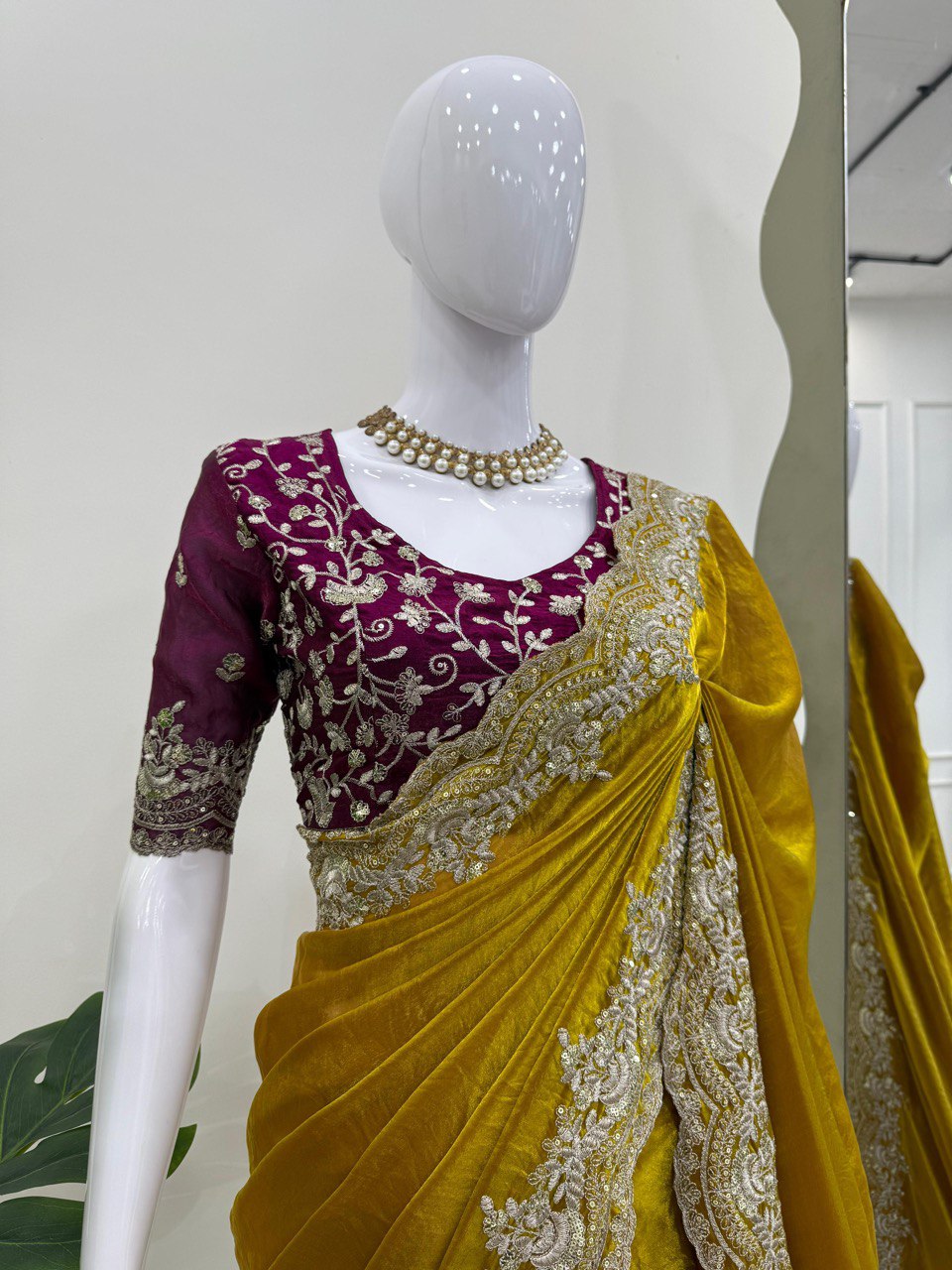 Golden Grace Fendy Silk Saree with Sequence Work