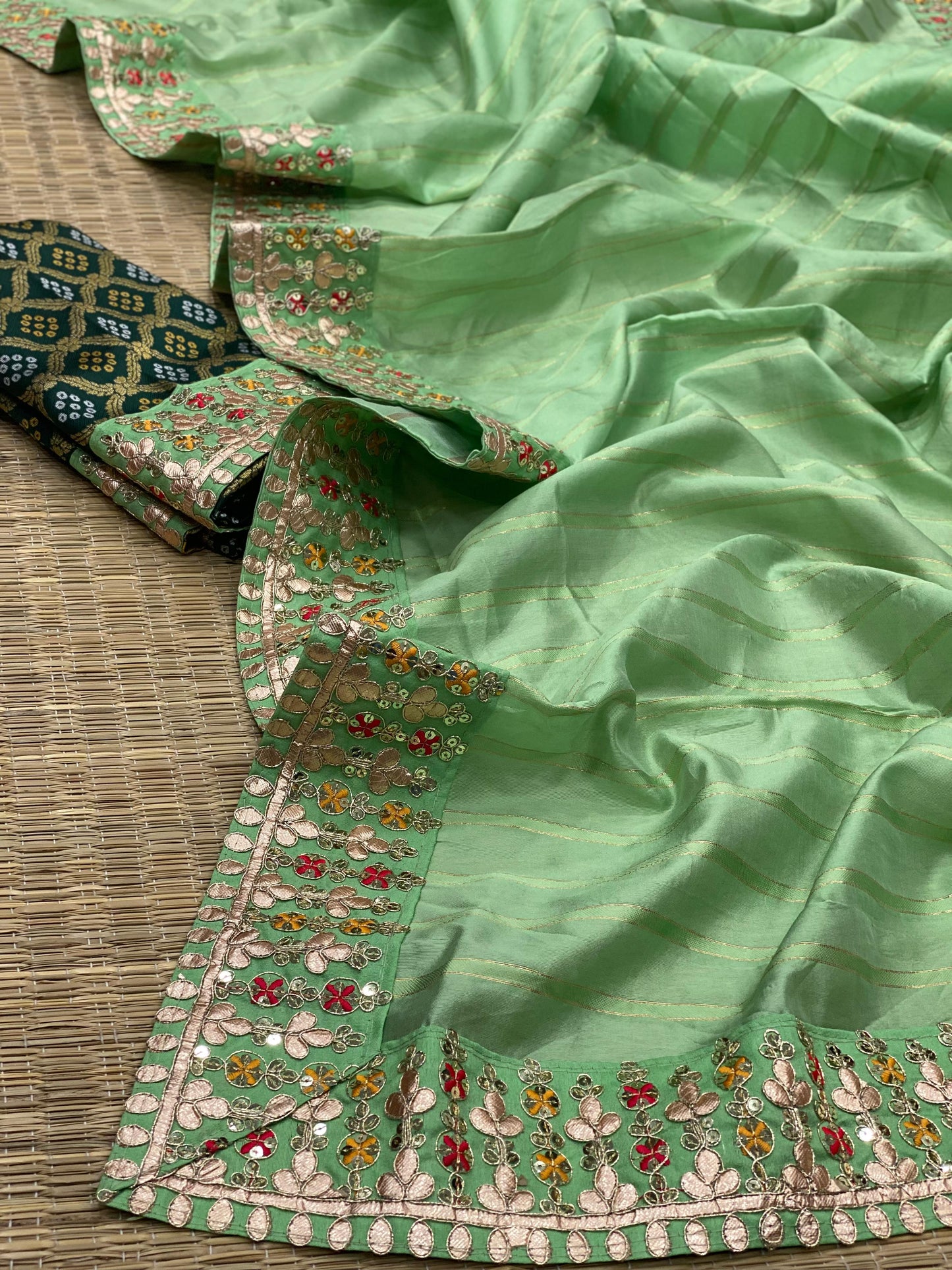 Designer Green Embroidered Banarasi Silk Saree Blouse