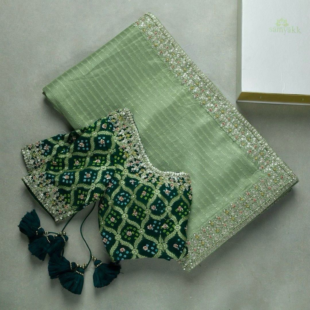 Designer Green Embroidered Banarasi Silk Saree Blouse