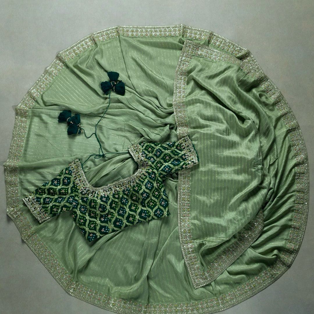 Designer Green Embroidered Banarasi Silk Saree Blouse