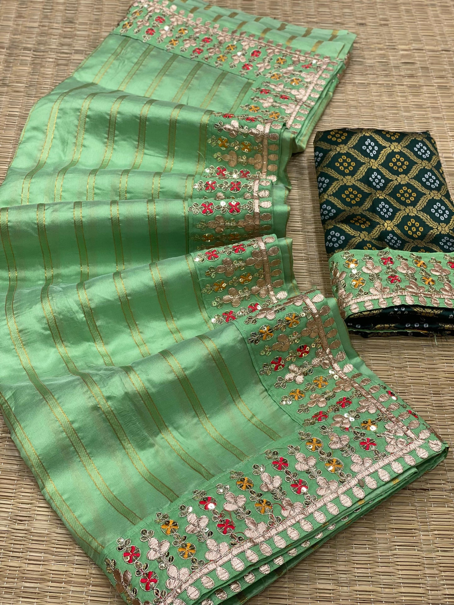 Designer Green Embroidered Banarasi Silk Saree Blouse
