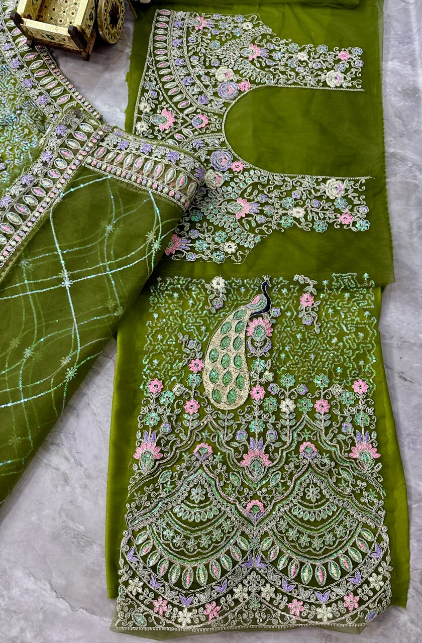 Peacock Design Light Sky Color Soft Net Coding Embroidered Work  Lehenga Choli